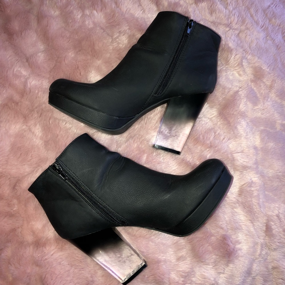 Deena and Ozzy Faux Leather Ankle Boots Clear Heel